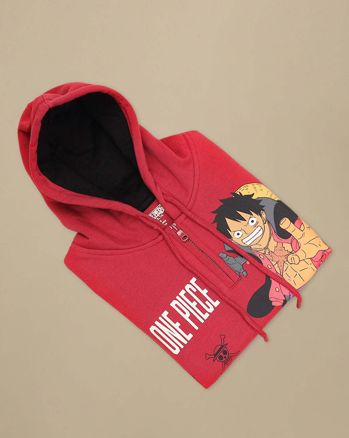 One Piece: Luffy Anime Printed Red Regular Fit Hoodie For Boys