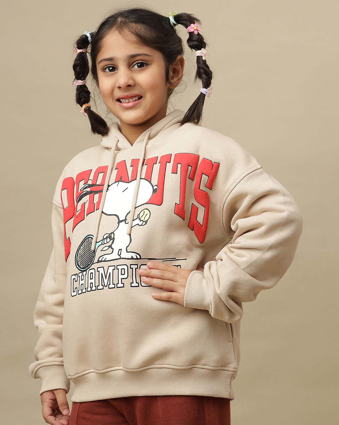 Peanuts Printed Oversized Hoodie For Girls