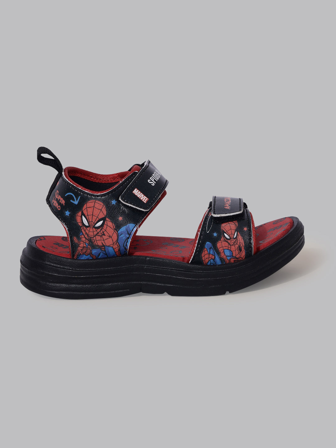 Kids Boys Spiderman Printed Black/Red Sandals