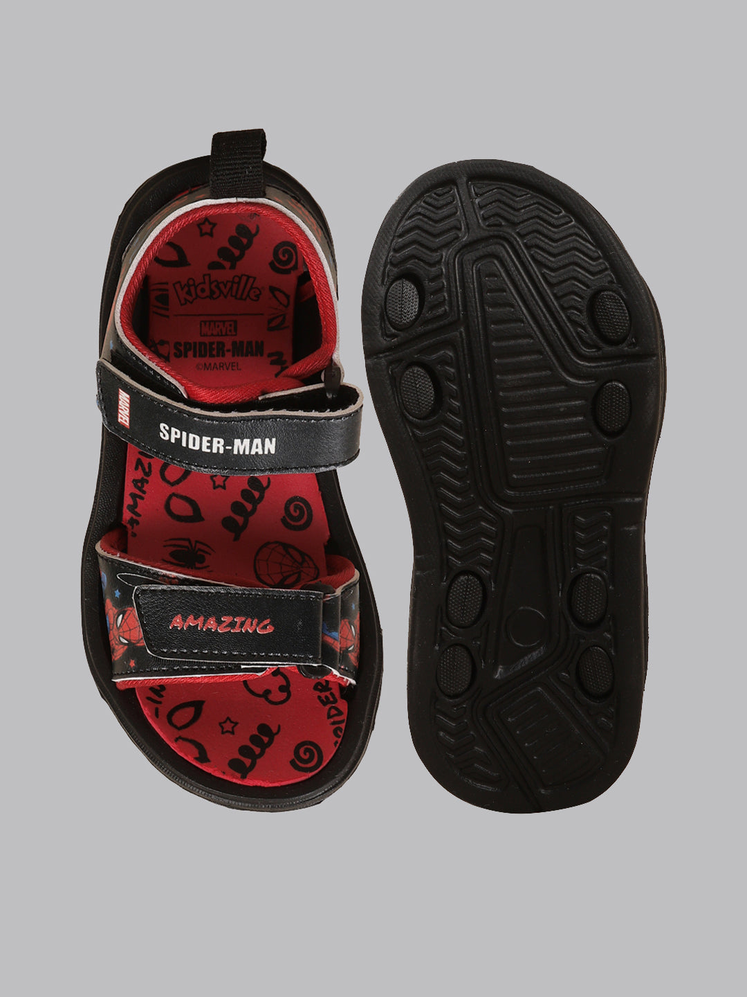 Kids Boys Spiderman Printed Black/Red Sandals