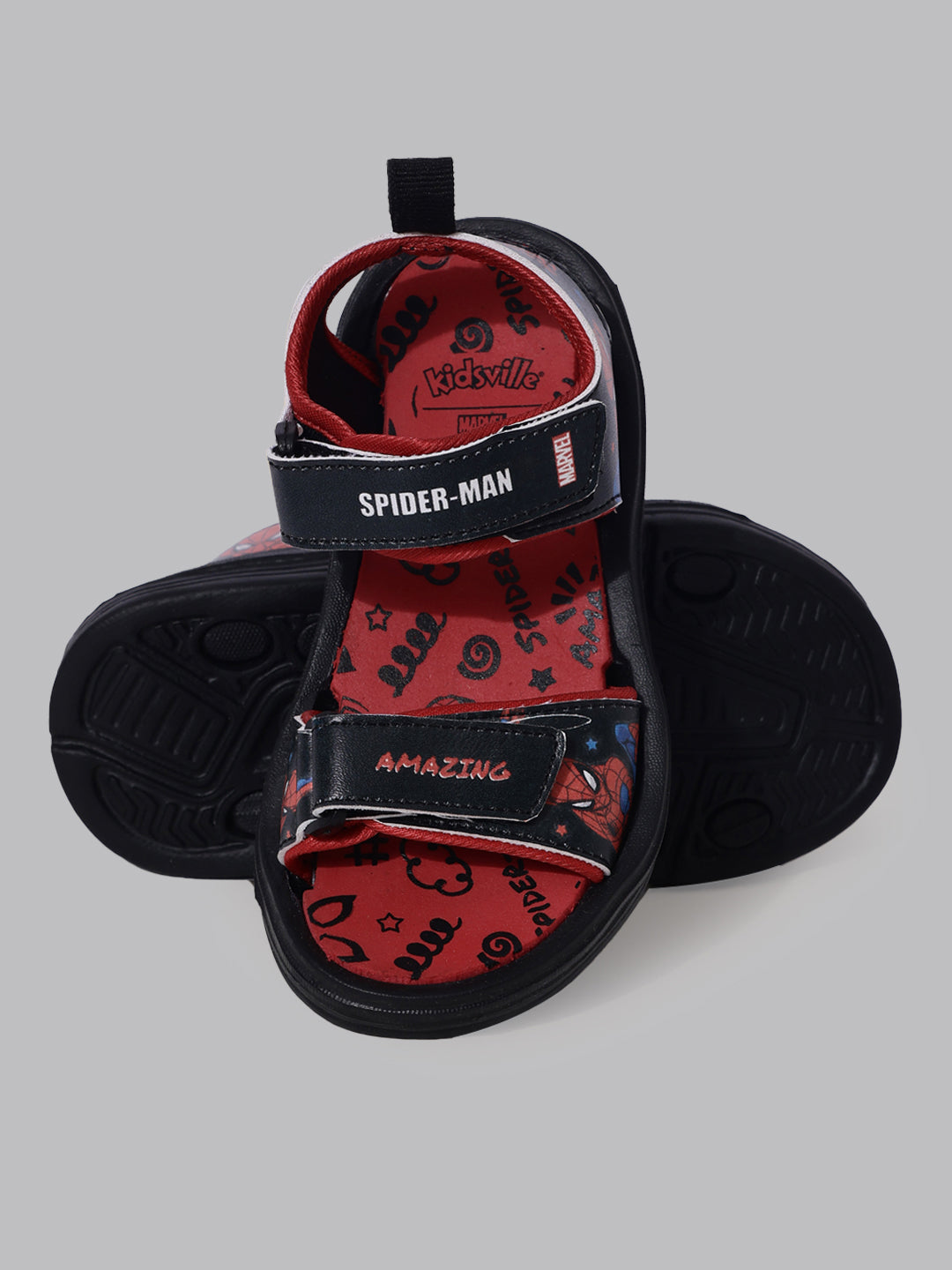 Kids Boys Spiderman Printed Black/Red Sandals