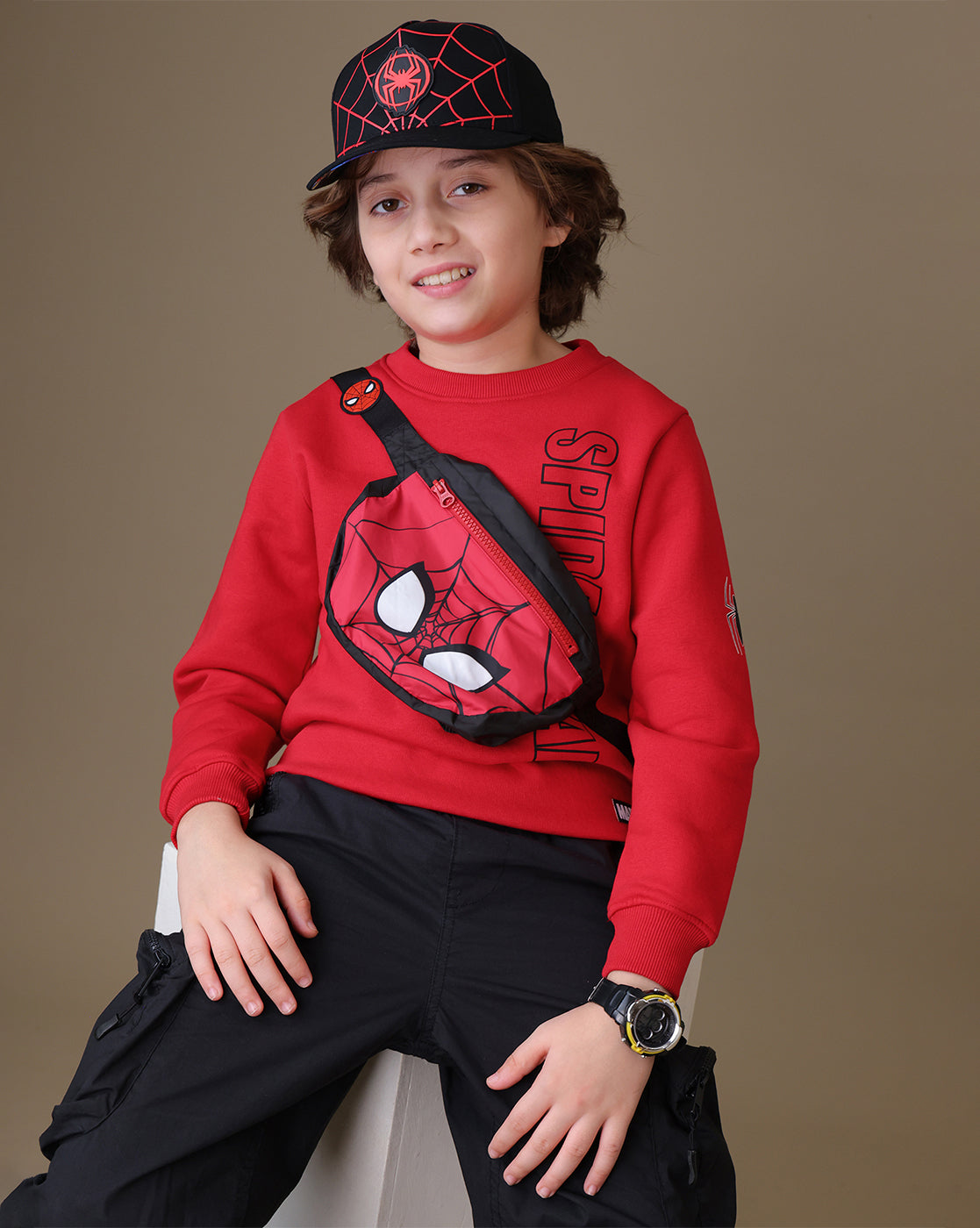 Spiderman Regular Fit Sweatshirt With Sling Pouch