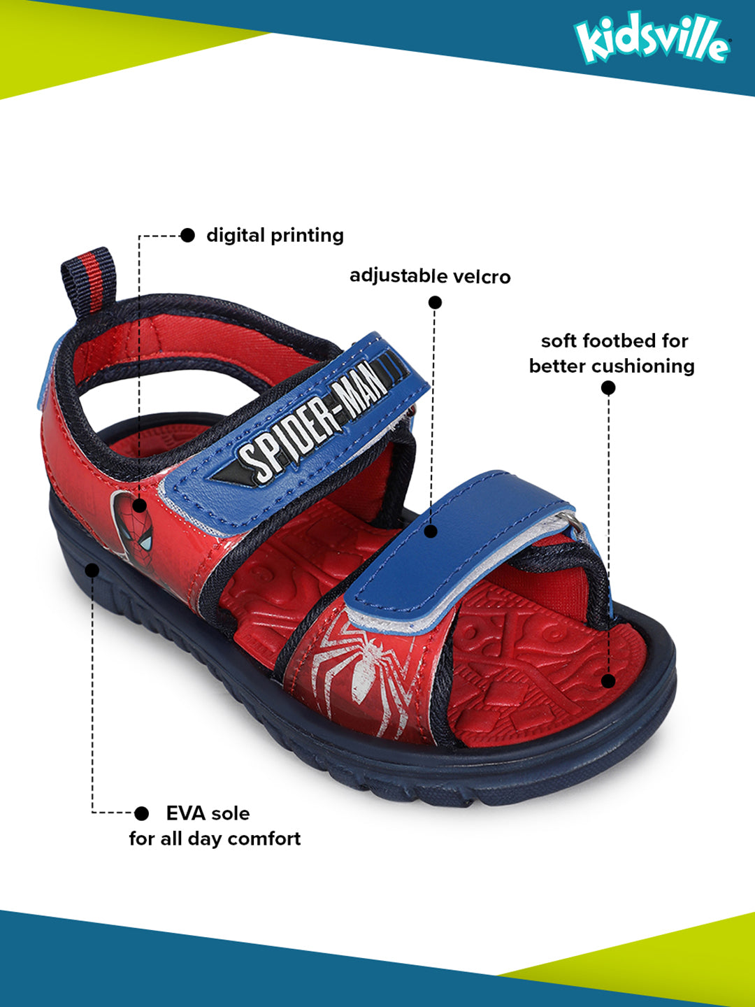 Kids Boys Spiderman Printed Red Sandals