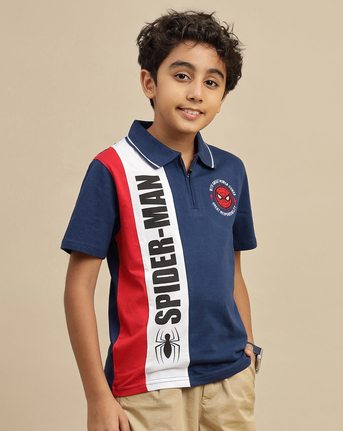 Spiderman Printed Regular Fit Polo-T-Shirt For Boys
