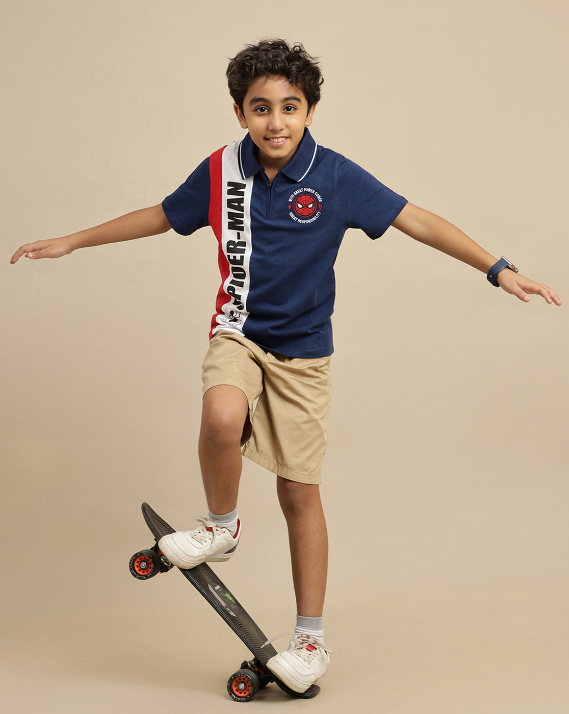 Spiderman Printed Regular Fit Polo-T-Shirt For Boys