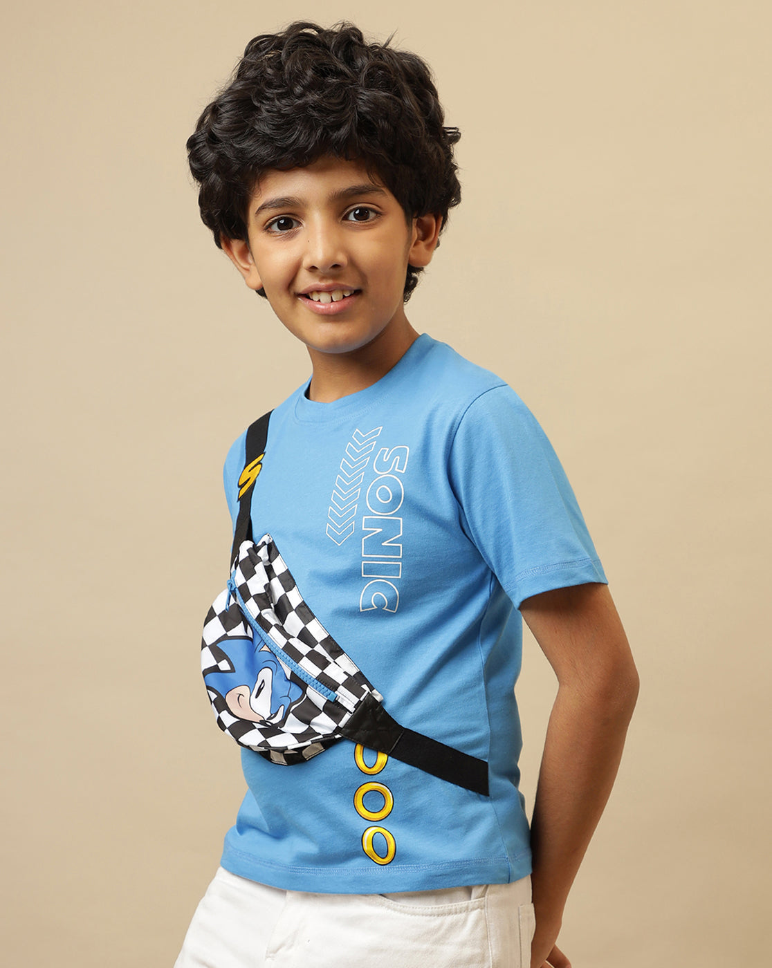 Sonic Printed Regular Fit Tshirt with Pouch Bag For Boys