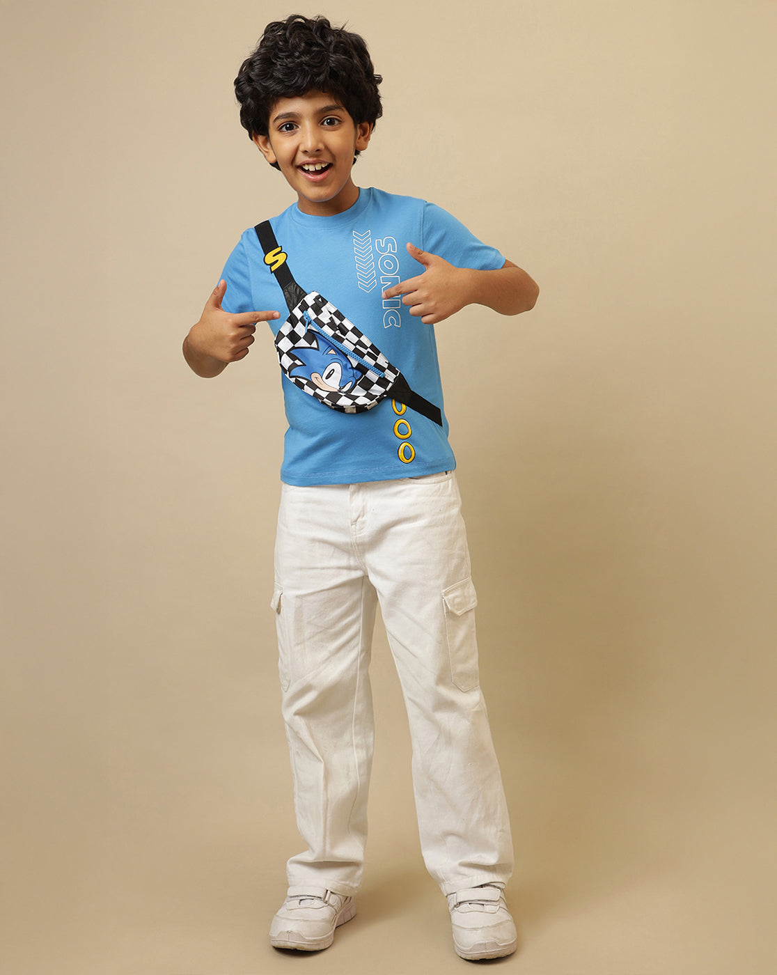 Sonic Printed Regular Fit Tshirt with Pouch Bag For Boys