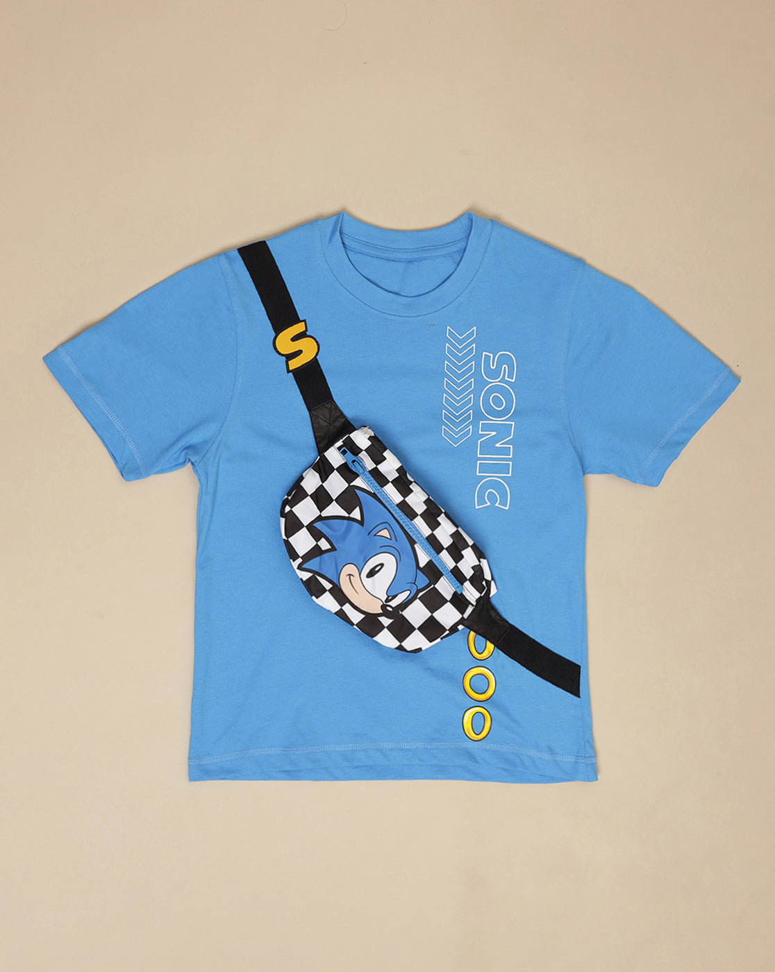 Sonic Printed Regular Fit Tshirt with Pouch Bag For Boys