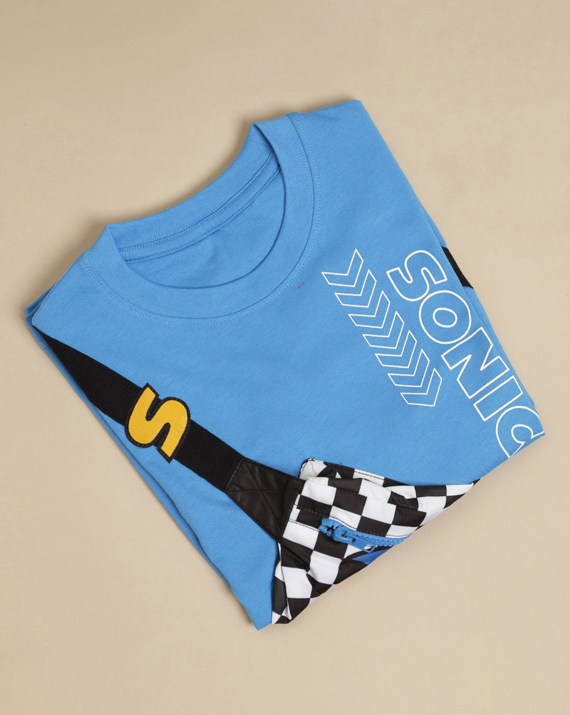 Sonic Printed Regular Fit Tshirt with Pouch Bag For Boys
