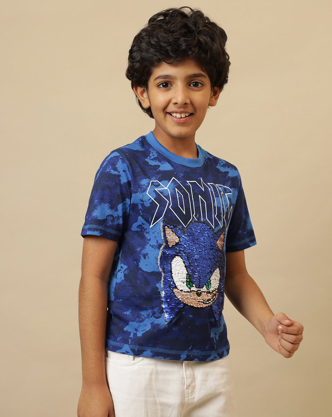 Sonic Modern Printed Regular Fit Reversible Sequin Tshirt For Boys
