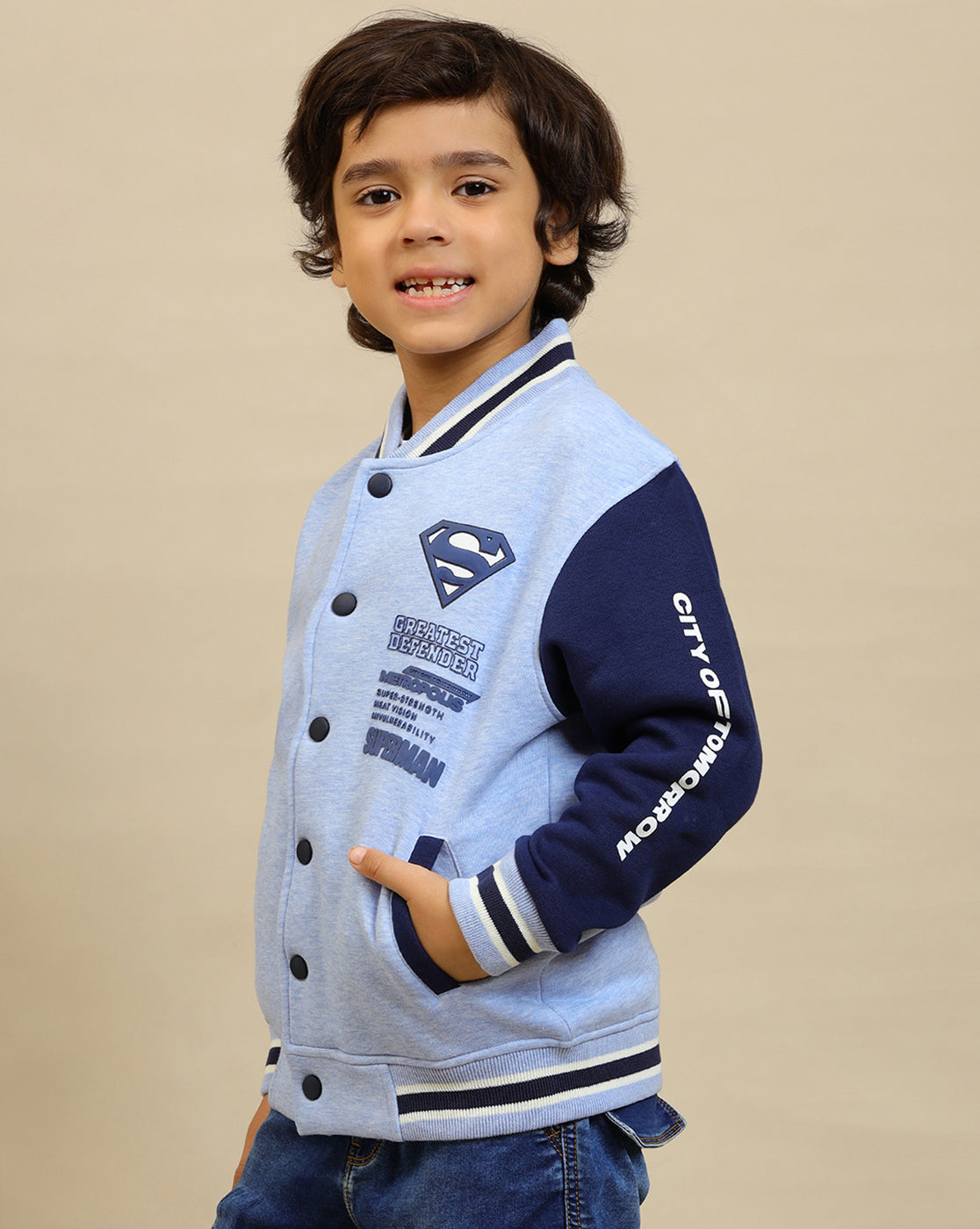 Superman Printed Varsity Jacket For Boys