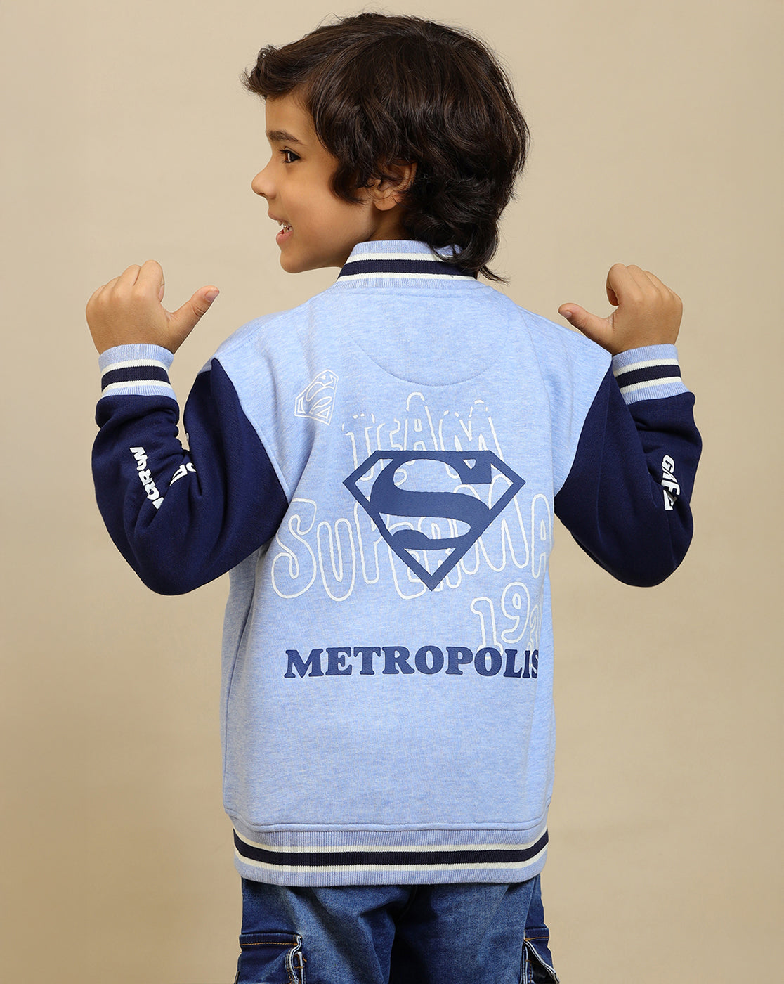 Superman Printed Varsity Jacket For Boys