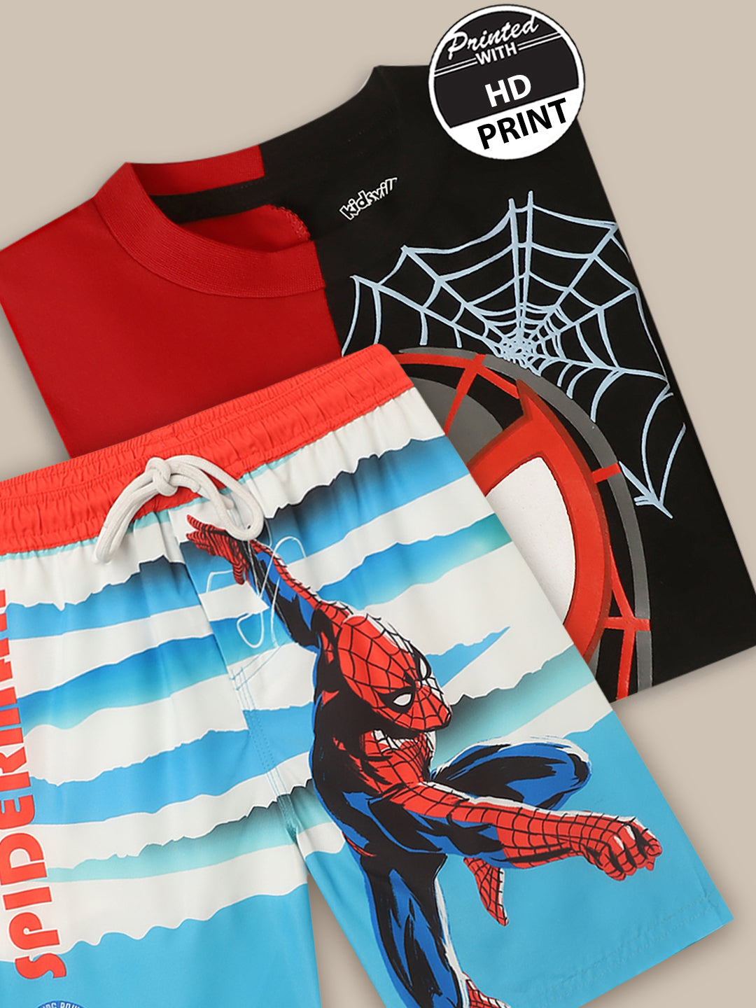 Spiderman Printed T-Shirt & Borad Shorts Co-Ords Set For Boys