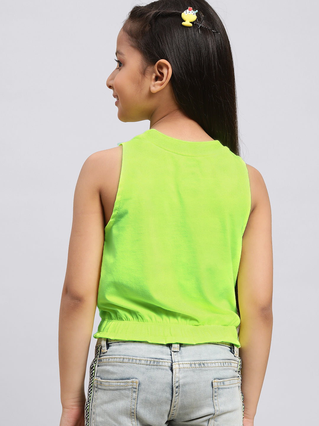Kids Girls Mickey And Friends Neon Green Sleeveless T-Shirt Top