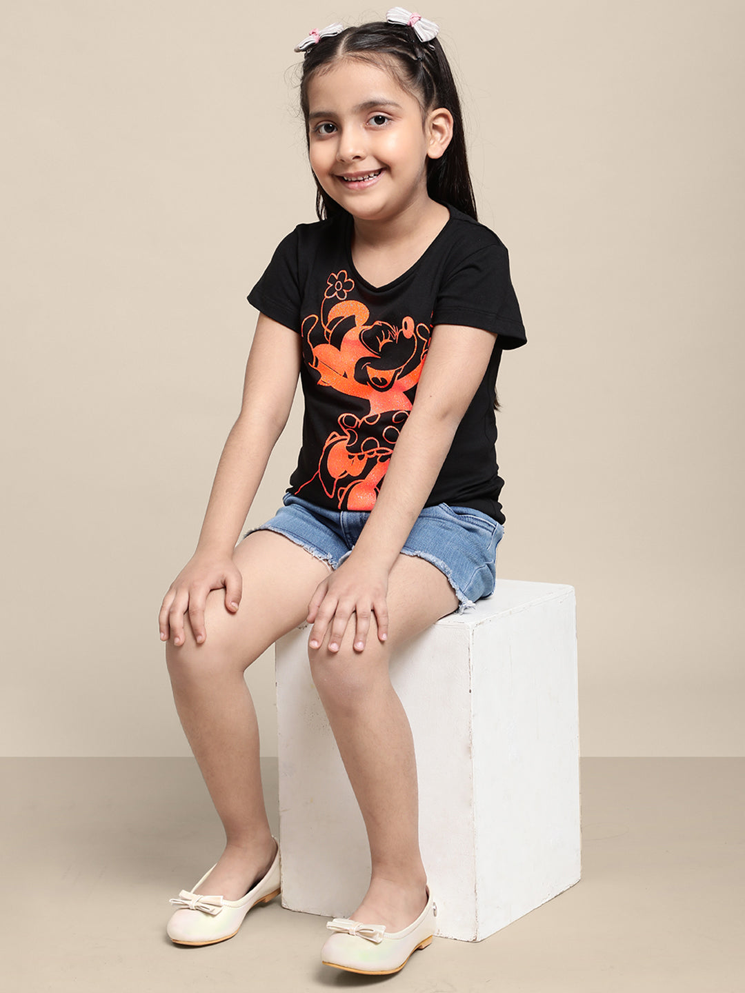 Kids Girls Mickey And Friends Black T-Shirt