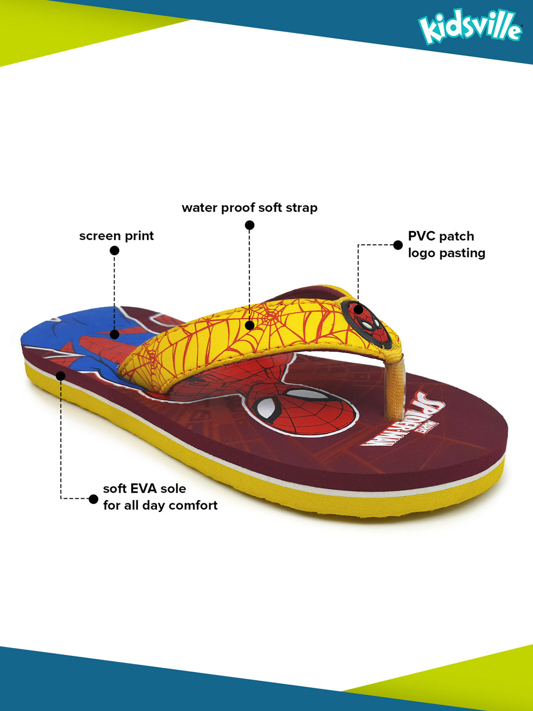 Spiderman Maroon Flip-Flops For Kids Boys