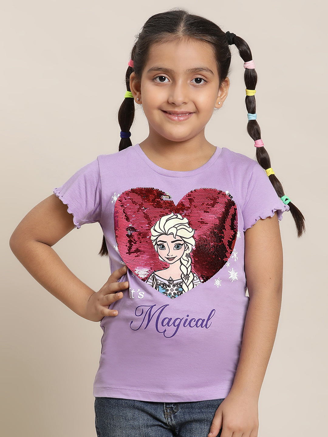 Frozen Printed Purple Tshirt For Girls