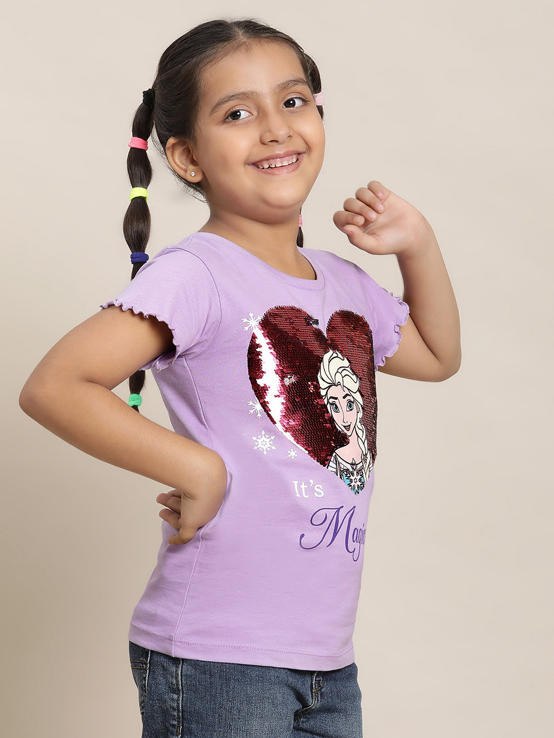 Frozen Printed Purple Tshirt For Girls