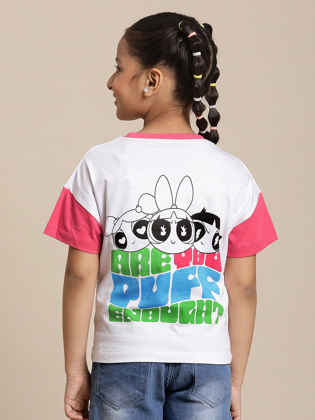 Powerpuff Girls White Tshirt For Girls - Main Image