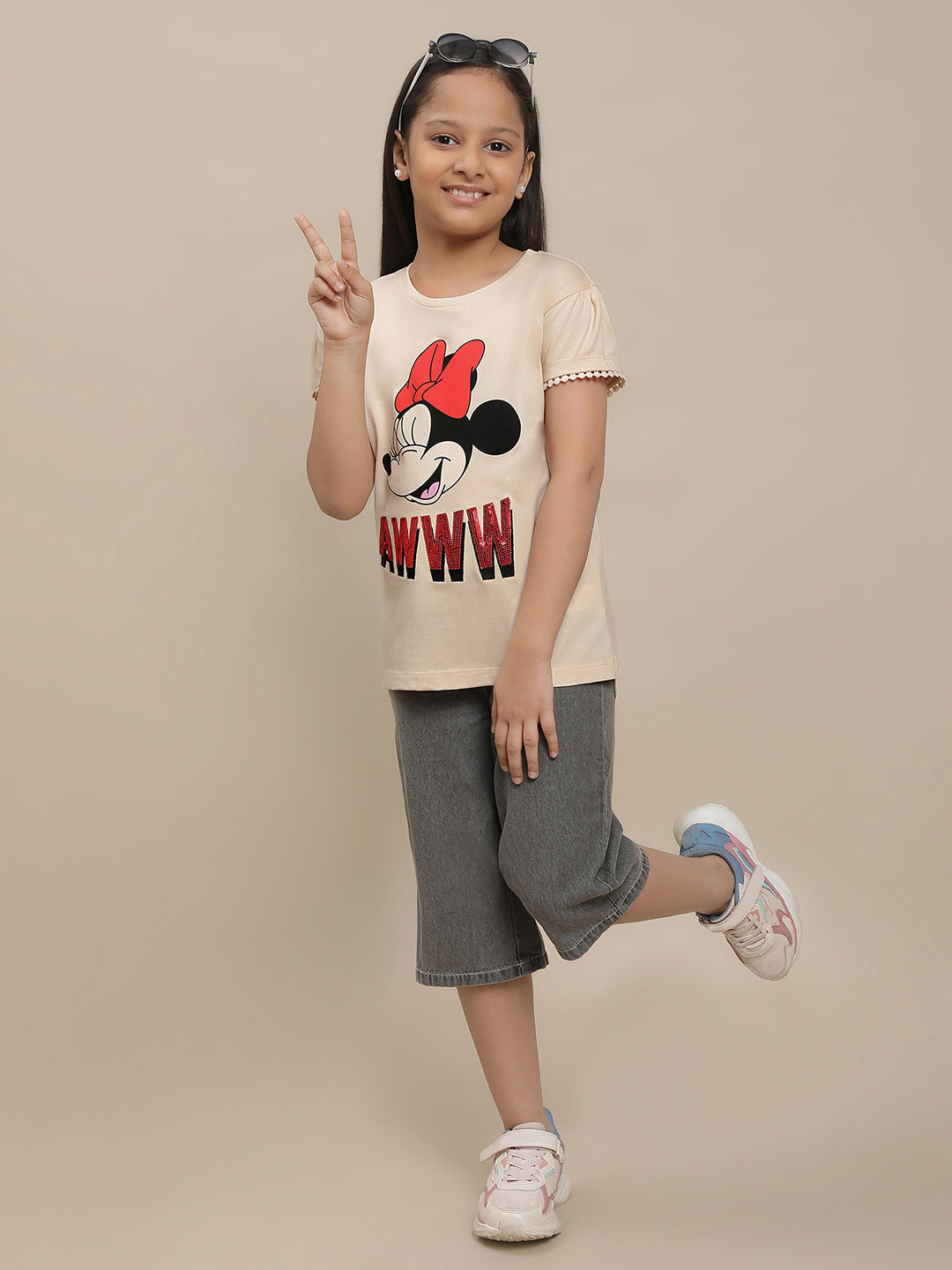 Mickey & Friends Brown Tshirt For Girls