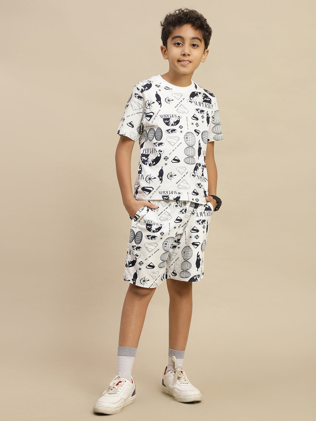 Superman Printed Regular Fit Tshirt & Shorts Set For Boys