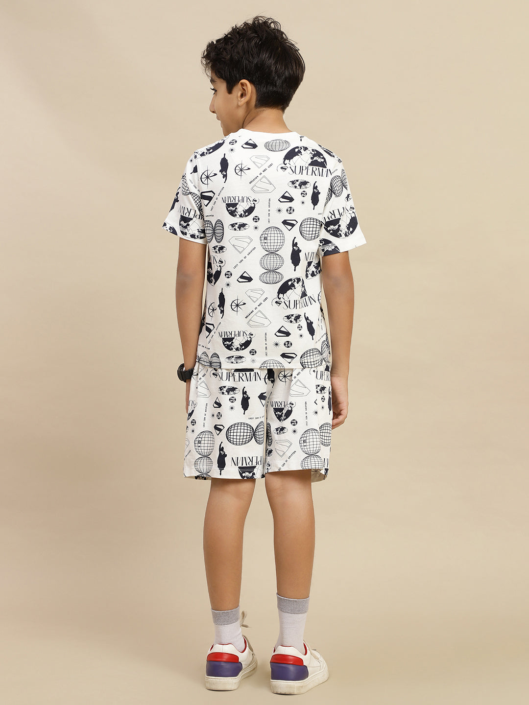 Superman Printed Regular Fit Tshirt & Shorts Set For Boys
