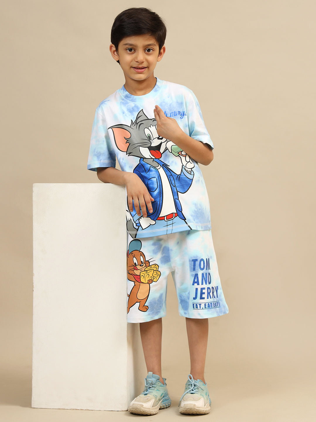 Tom & Jerry Printed T-shirt & Shorts Co-ords Set For Boys