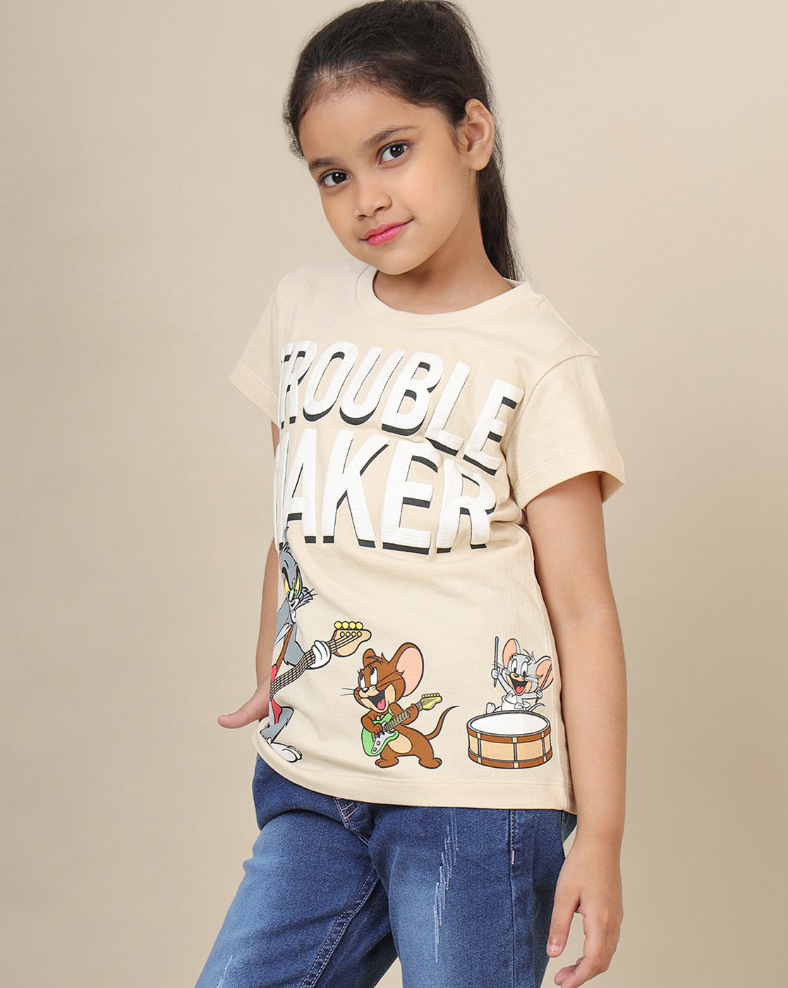 Tom & Jerry Printed Regular Fit Tshirt For Girls
