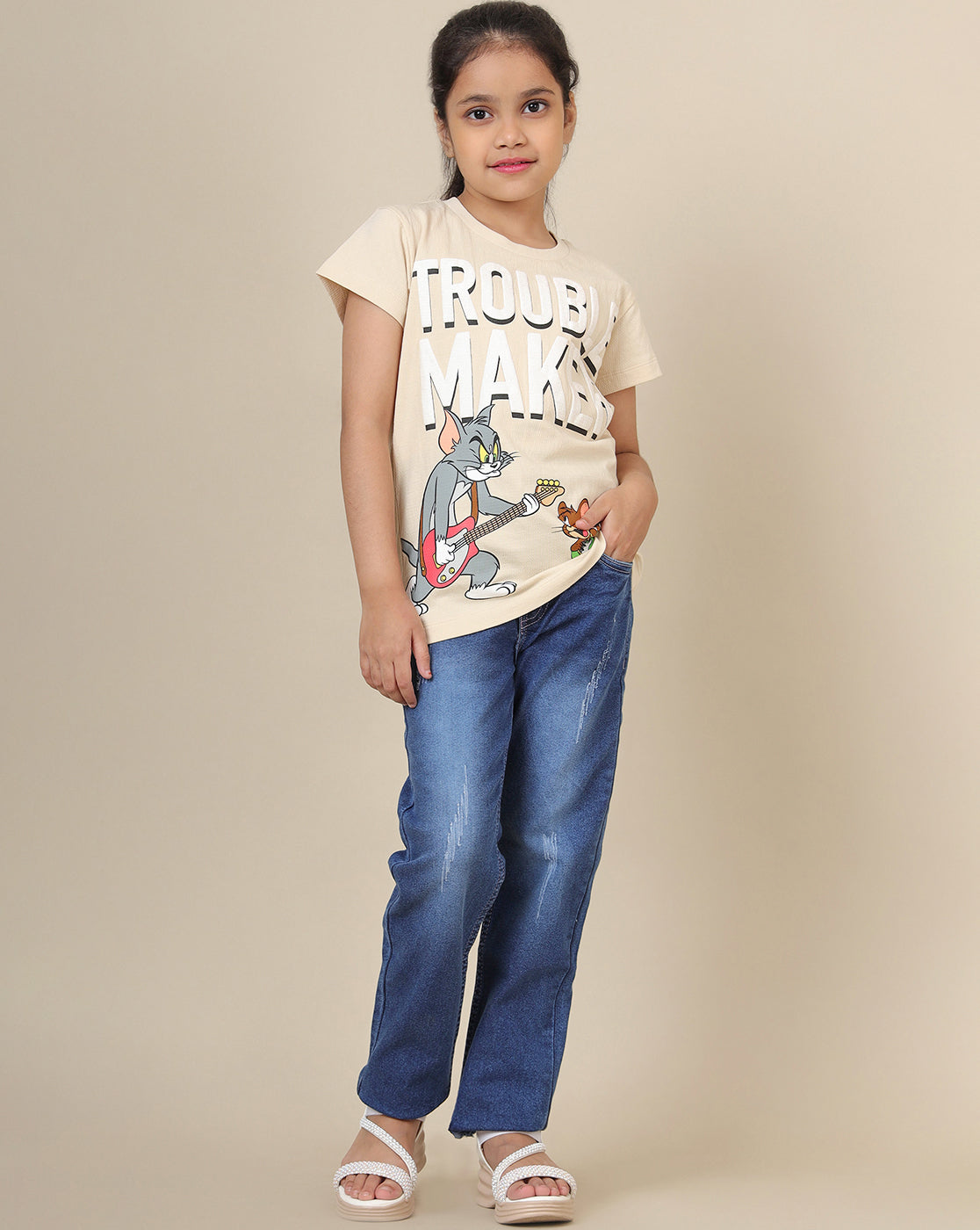 Tom & Jerry Printed Regular Fit Tshirt For Girls