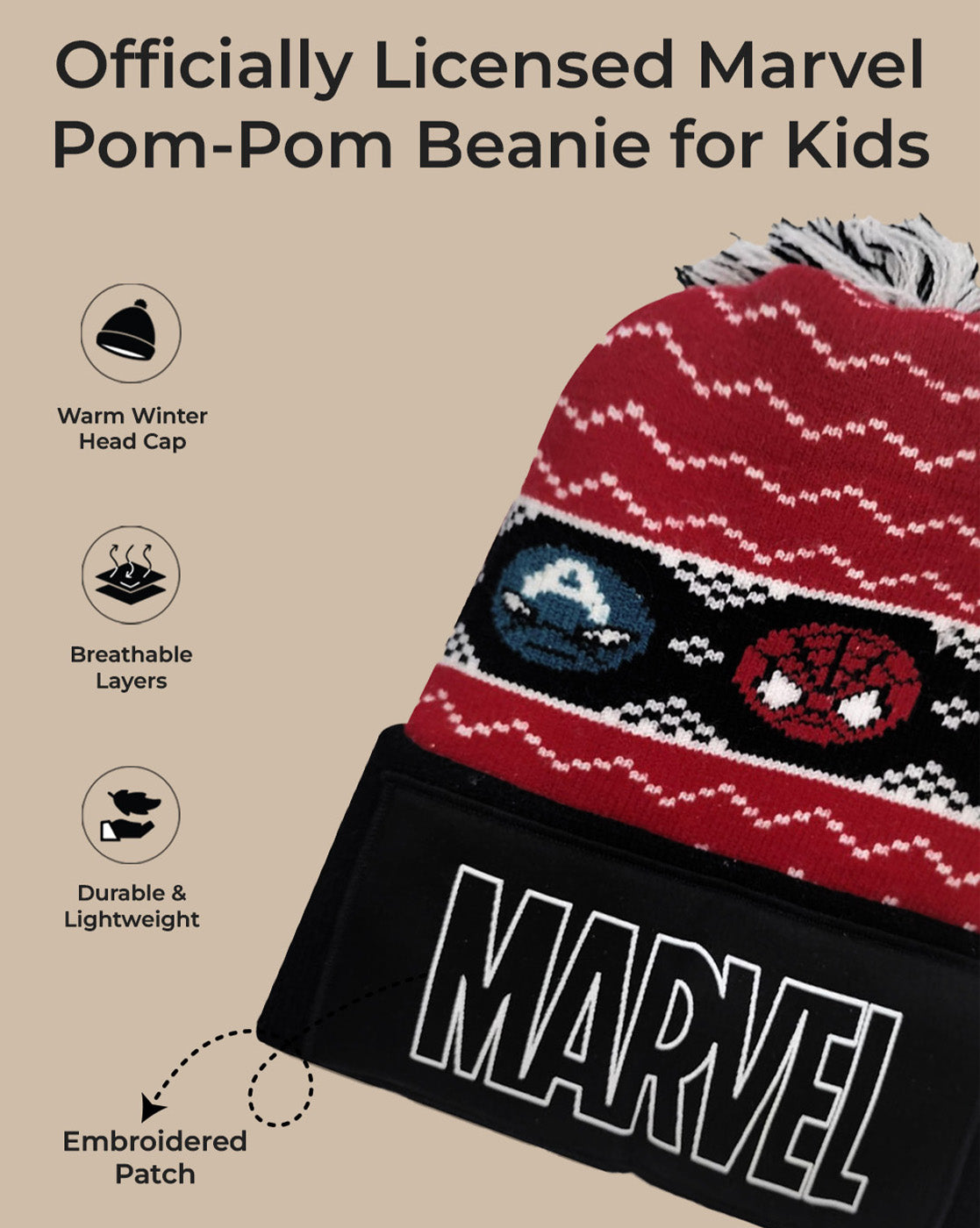 Avengers Printed Beanies For Kids Boys