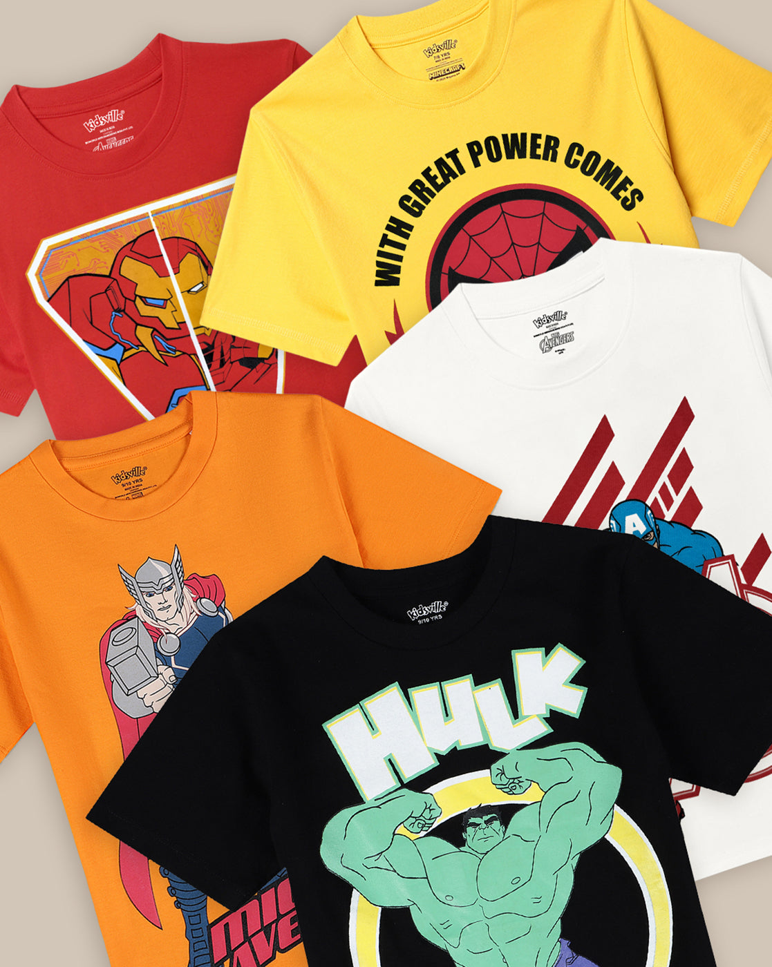 Avengers Pack Of 5 T-Shirts  Boys