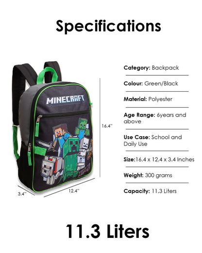 Minecraft Backpack with Lunch Bag & Pencil Pouch  Boys & Girls | School Bag Set of 3 (Keychain Included)