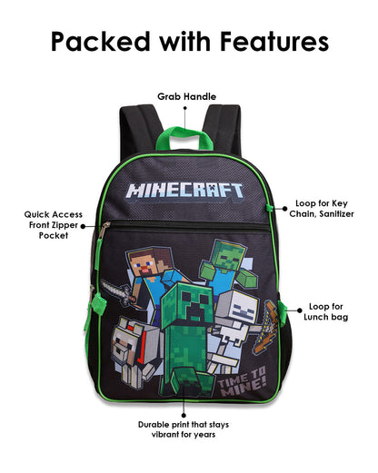 Minecraft Backpack with Lunch Bag & Pencil Pouch  Boys & Girls | School Bag Set of 3 (Keychain Included)