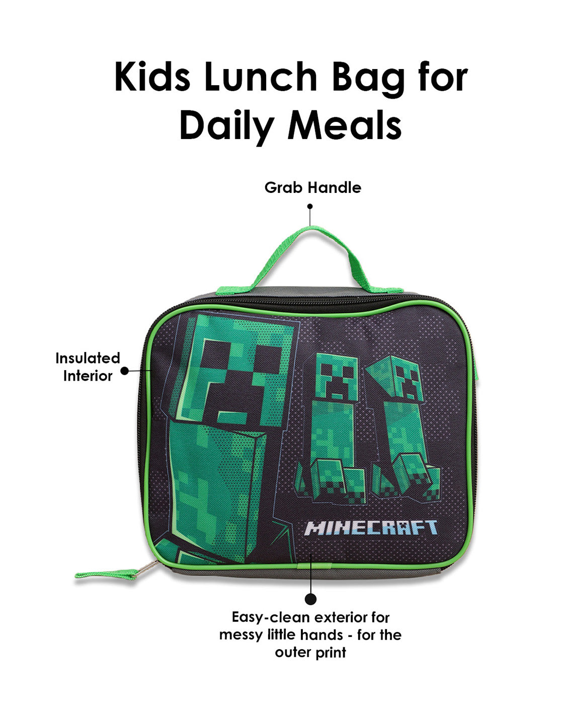 Minecraft Backpack with Lunch Bag & Pencil Pouch for Boys & Girls | School Bag Set of 3 (Keychain Included)