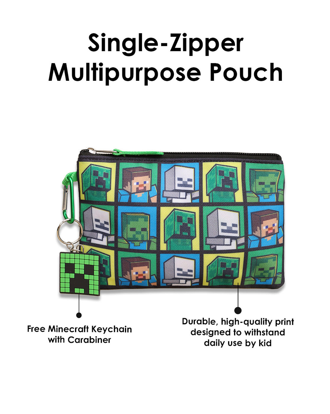 Minecraft Backpack with Lunch Bag & Pencil Pouch for Boys & Girls | School Bag Set of 3 (Keychain Included)
