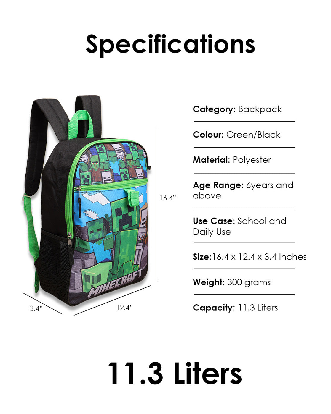Minecraft Backpack with Lunch Bag & Pencil Pouch for Boys & Girls | School Bag Set of 3 (Keychain Included)