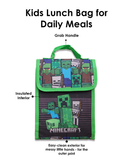 Minecraft Backpack with Lunch Bag & Pencil Pouch  Boys & Girls | School Bag Set of 3 (Keychain Included)