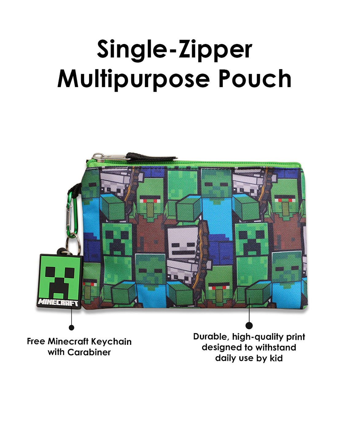 Minecraft Backpack with Lunch Bag & Pencil Pouch for Boys & Girls | School Bag Set of 3 (Keychain Included)
