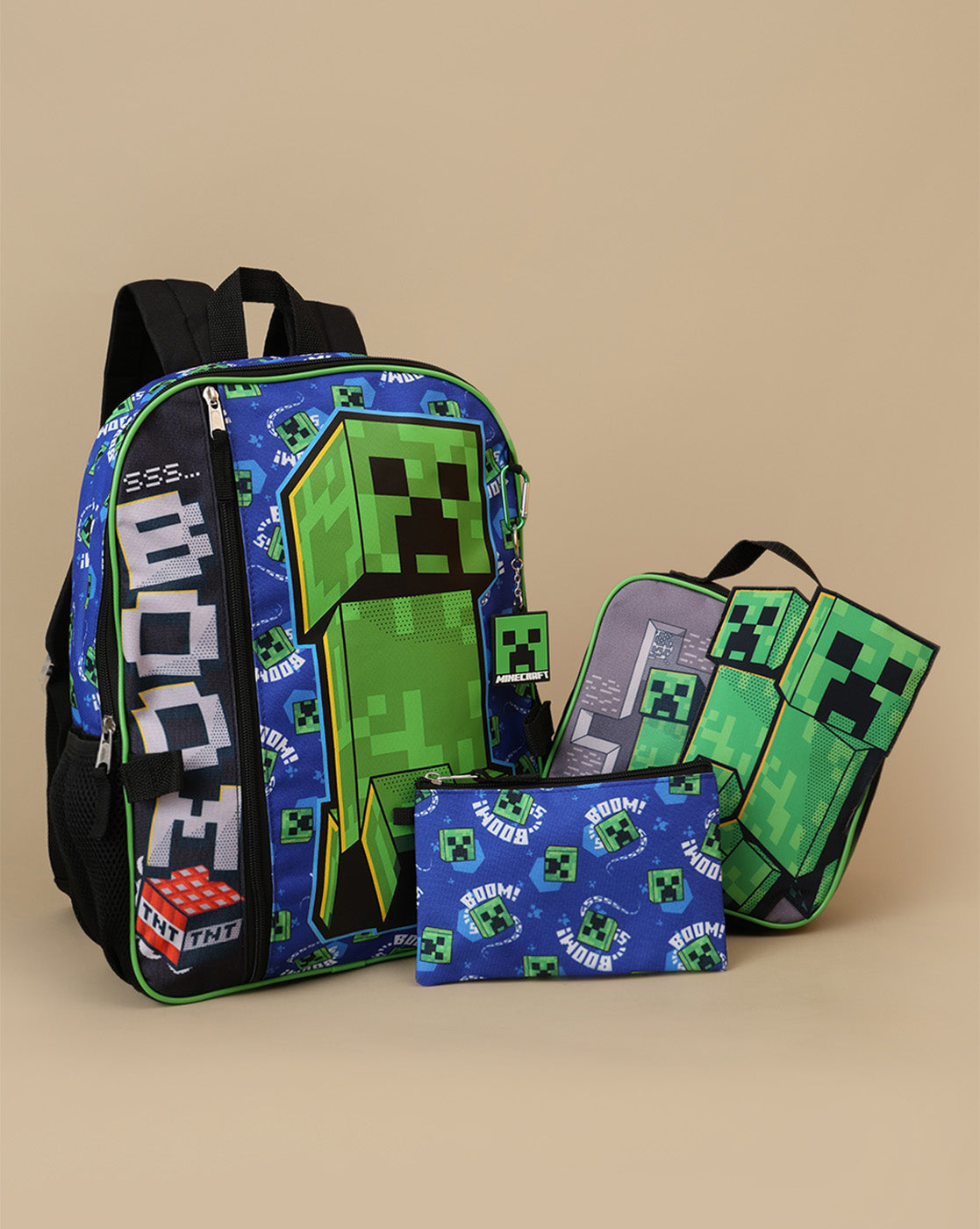 Minecraft Backpack with Lunch Bag & Pencil Pouch for Boys & Girls | School Bag Set of 3 (Keychain Included)