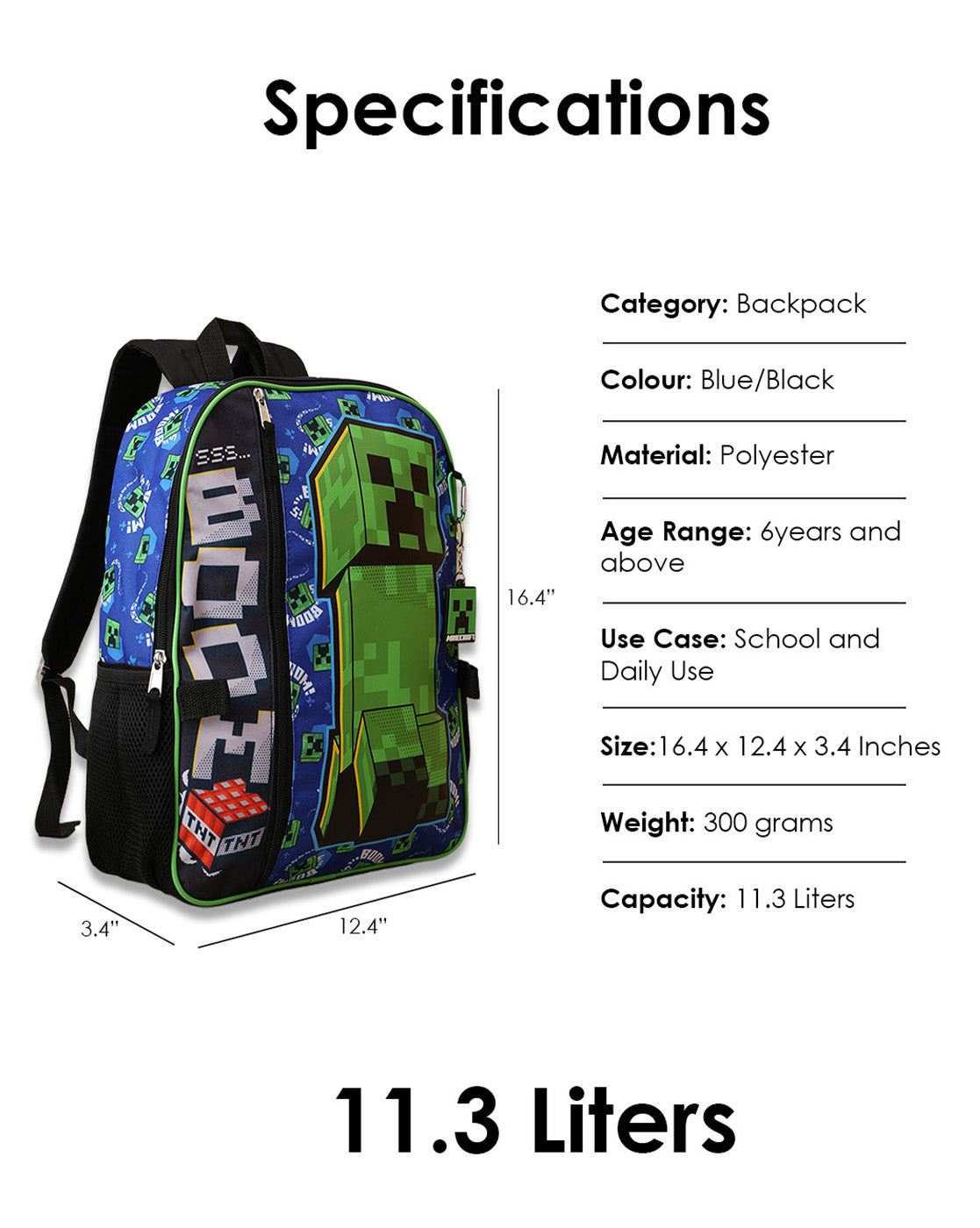 Minecraft Backpack with Lunch Bag & Pencil Pouch for Boys & Girls | School Bag Set of 3 (Keychain Included)