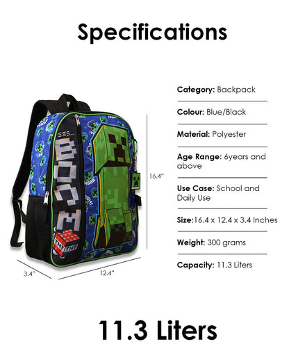 Minecraft Backpack with Lunch Bag & Pencil Pouch  Boys & Girls | School Bag Set of 3 (Keychain Included)