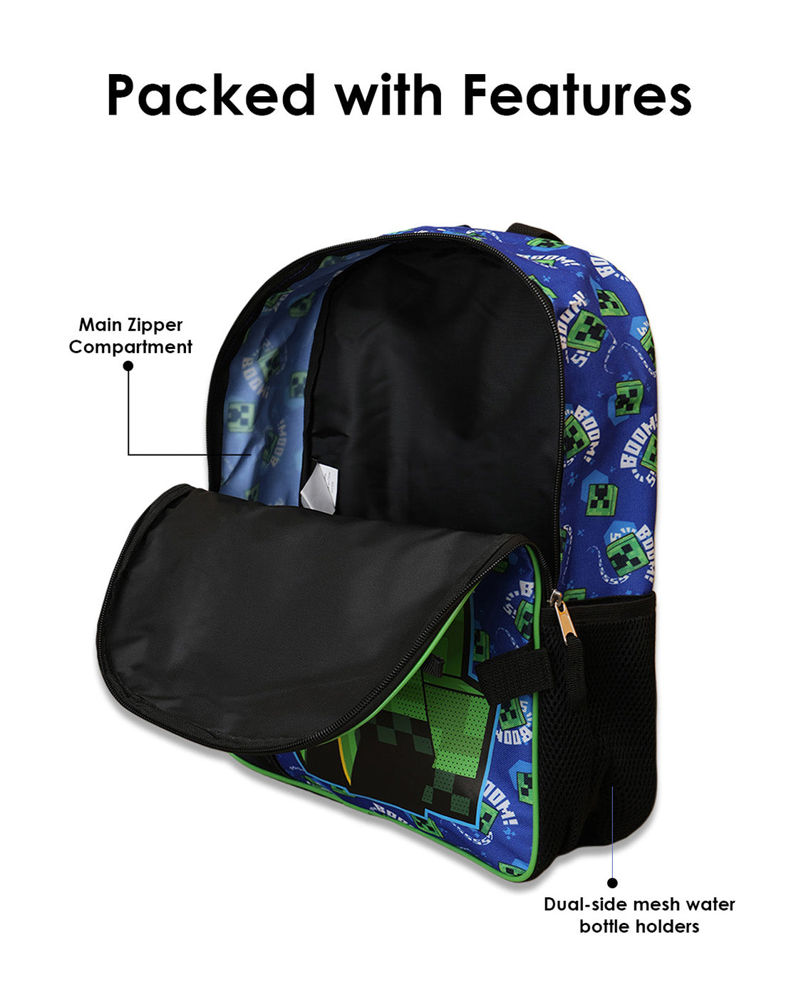 Minecraft Backpack with Lunch Bag & Pencil Pouch for Boys & Girls | School Bag Set of 3 (Keychain Included)