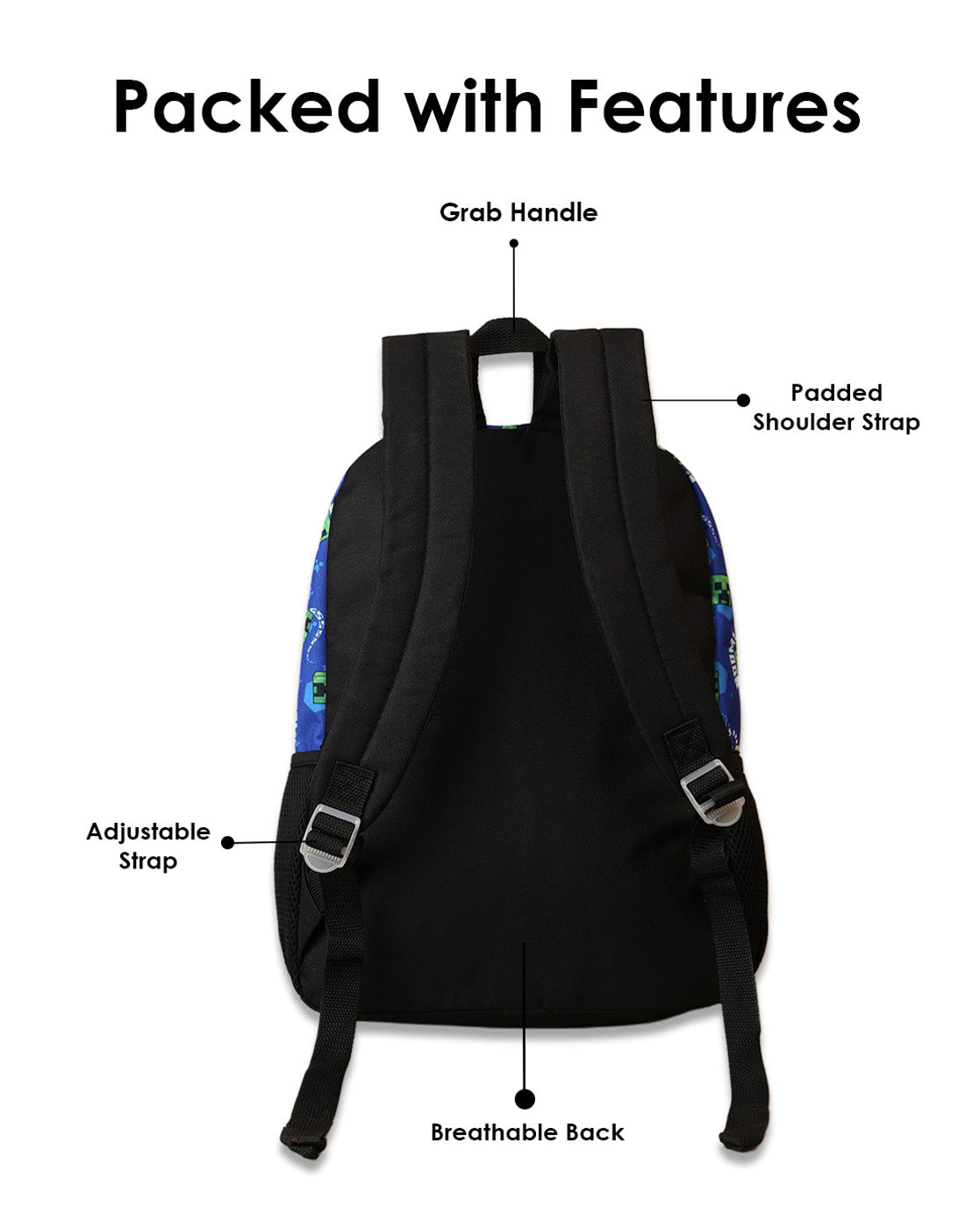 Minecraft Backpack with Lunch Bag & Pencil Pouch for Boys & Girls | School Bag Set of 3 (Keychain Included)