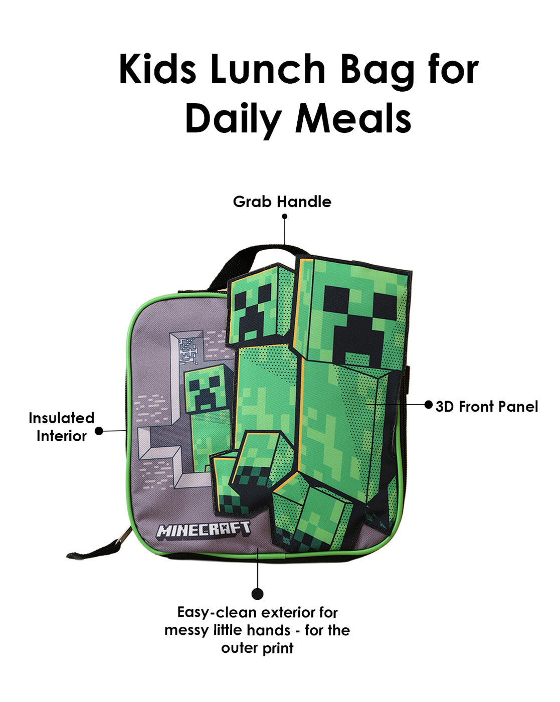 Minecraft Backpack with Lunch Bag & Pencil Pouch for Boys & Girls | School Bag Set of 3 (Keychain Included)