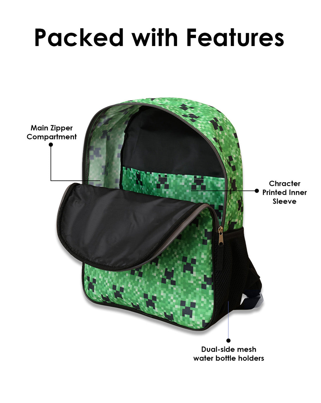 Minecraft 11.6L Backpack for Boys & Girls | Adjustable Shoulder Strap, Lightweight, Spacious | Travel, Tuition, School Bag for Kids
