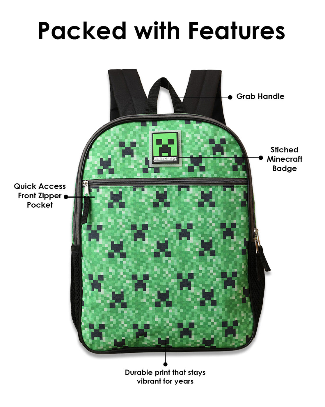 Minecraft 11.6L Backpack for Boys & Girls | Adjustable Shoulder Strap, Lightweight, Spacious | Travel, Tuition, School Bag for Kids