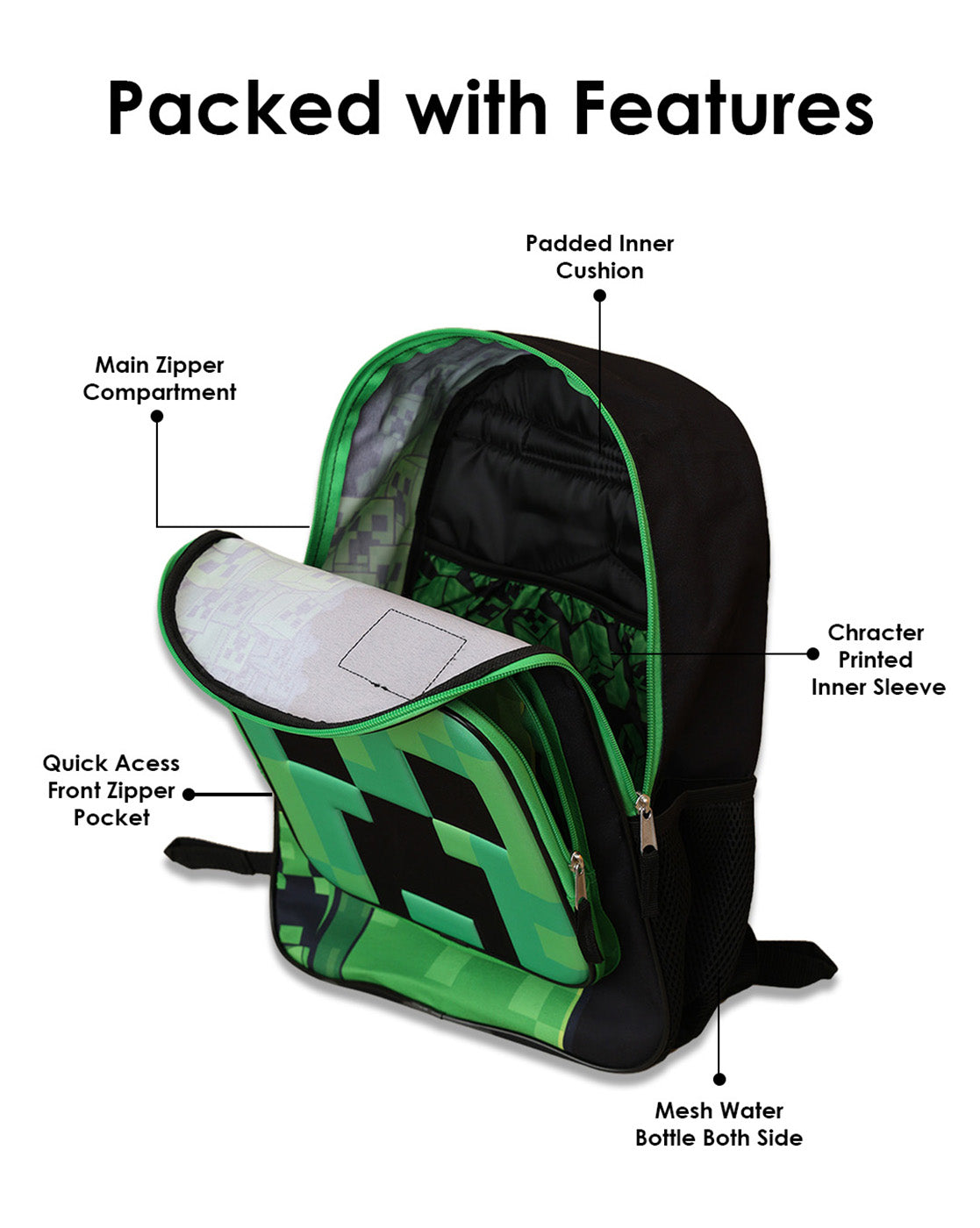 Minecraft 11.3L Backpack for Boys & Girls | Adjustable Shoulder Strap, Lightweight, Spacious | Travel, Tuition, School Bag for Kids