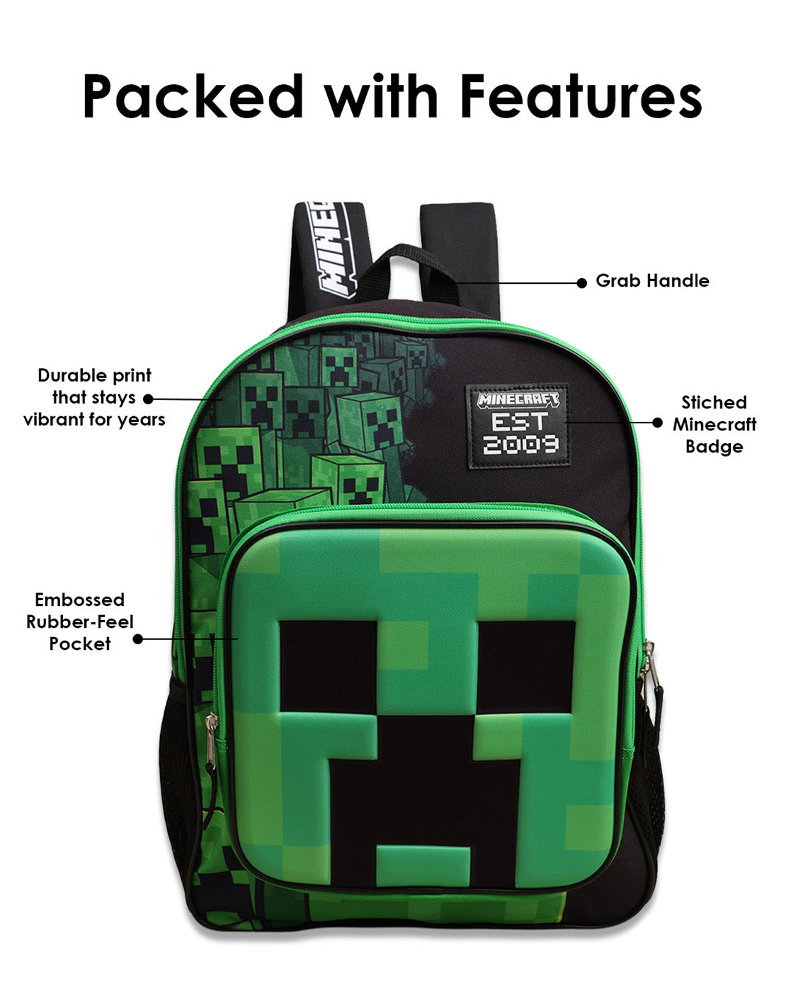 Minecraft 11.3L Backpack for Boys & Girls | Adjustable Shoulder Strap, Lightweight, Spacious | Travel, Tuition, School Bag for Kids