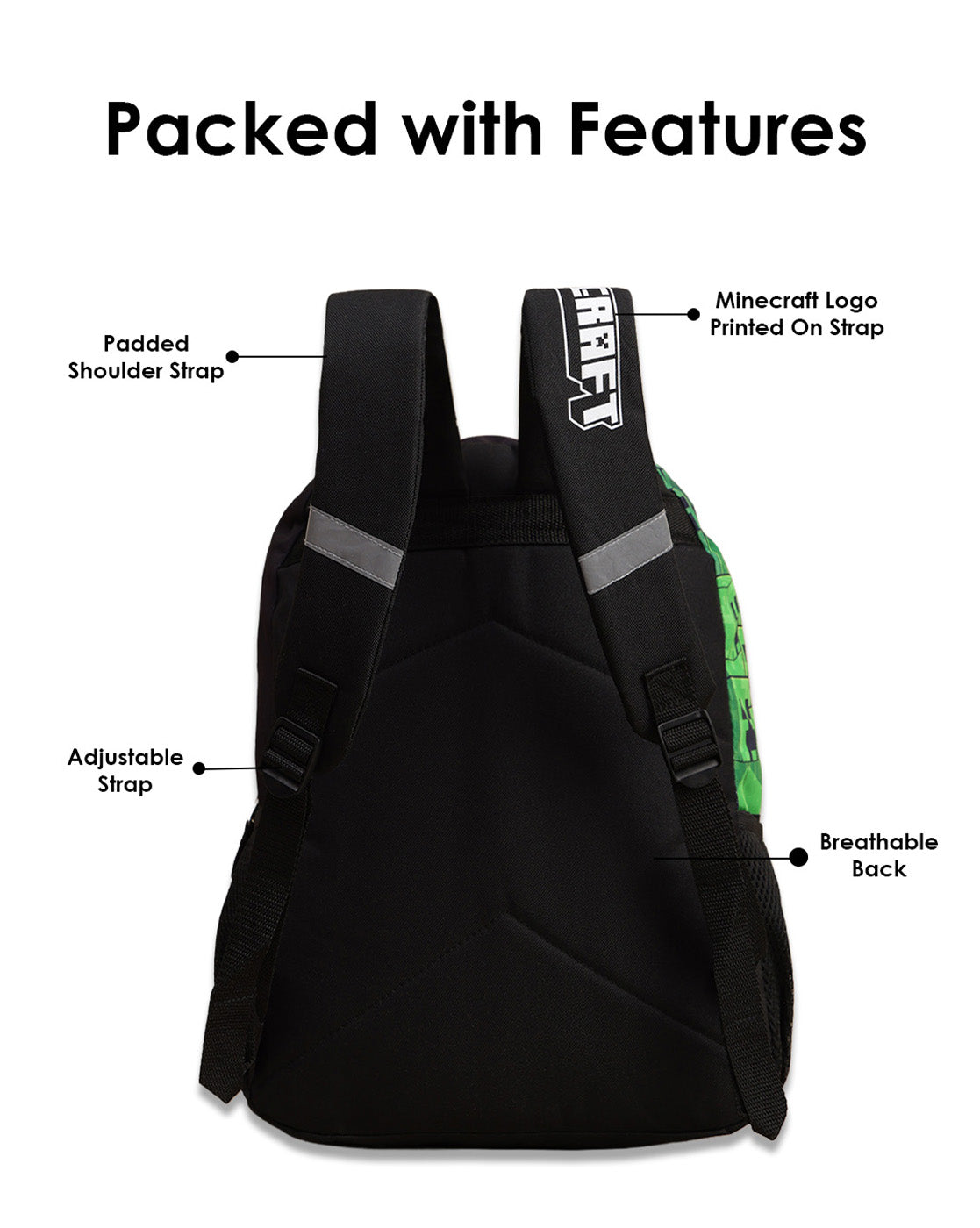 Minecraft 11.3L Backpack for Boys & Girls | Adjustable Shoulder Strap, Lightweight, Spacious | Travel, Tuition, School Bag for Kids