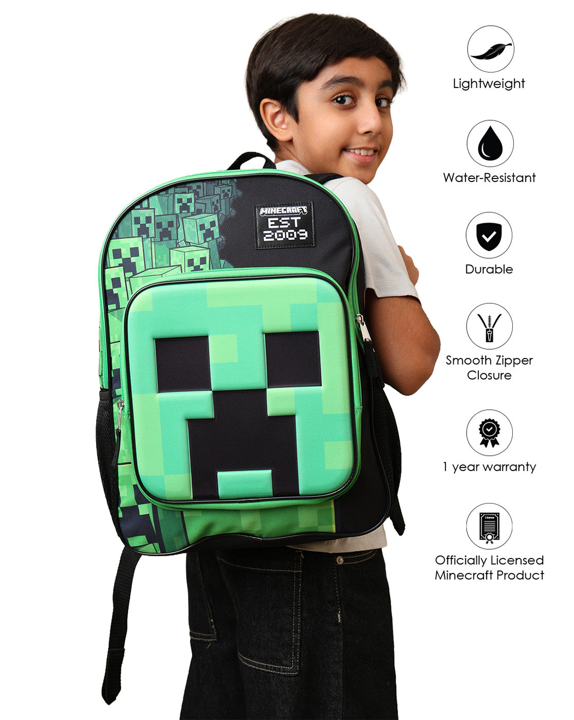 Minecraft 11.3L Backpack for Boys & Girls | Adjustable Shoulder Strap, Lightweight, Spacious | Travel, Tuition, School Bag for Kids